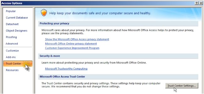 ms access runtime 2016 trusted locations registry