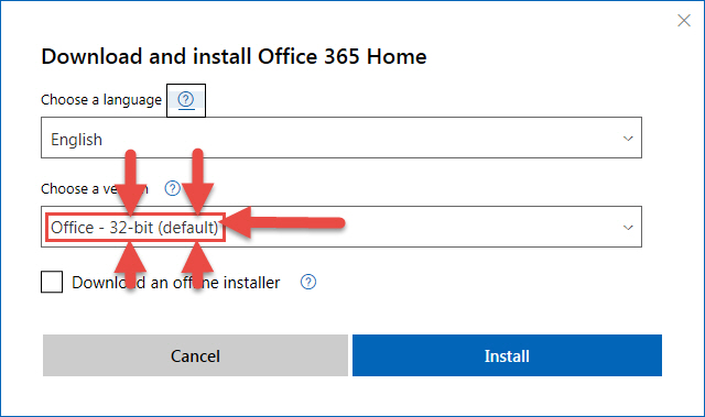 downgrading from office 64bit to office 32bit